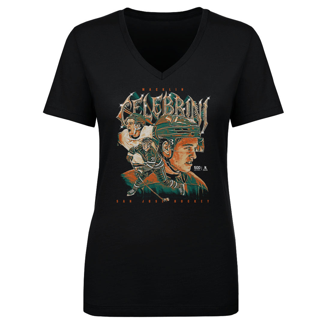 Macklin Celebrini Women's V-Neck T-Shirt | 500 LEVEL