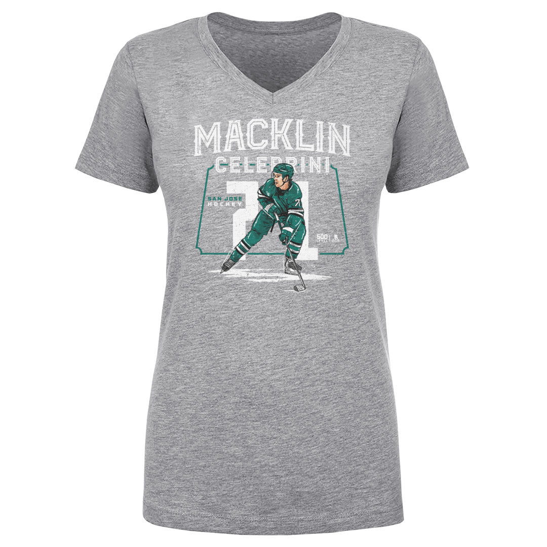 Macklin Celebrini Women's V-Neck T-Shirt | 500 LEVEL