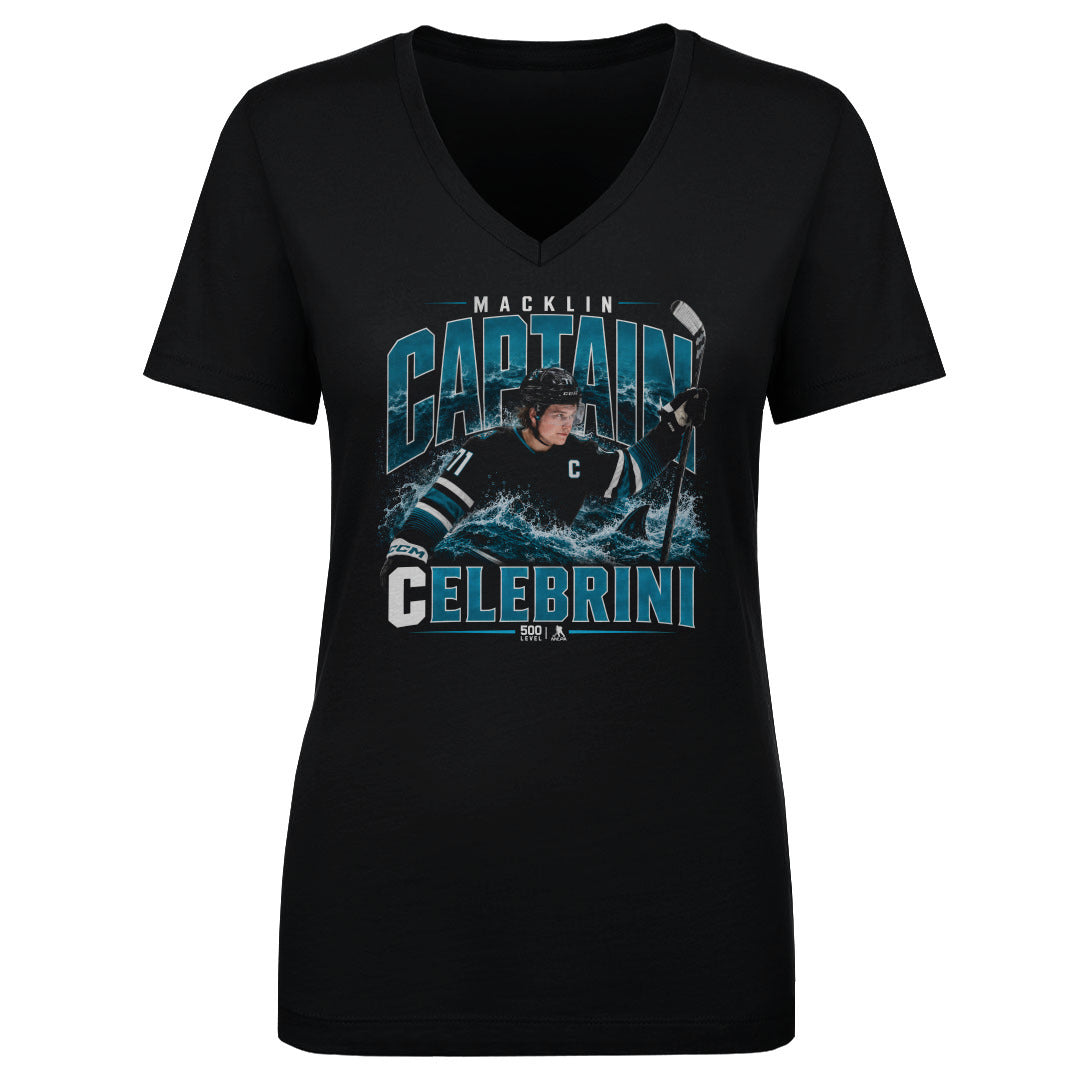 Macklin Celebrini Women's V-Neck T-Shirt | 500 LEVEL