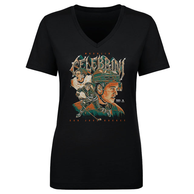 Macklin Celebrini Women's V-Neck T-Shirt | 500 LEVEL