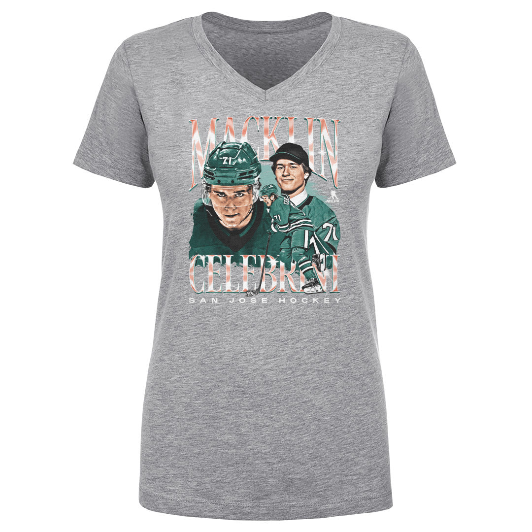 Macklin Celebrini Women's V-Neck T-Shirt | 500 LEVEL