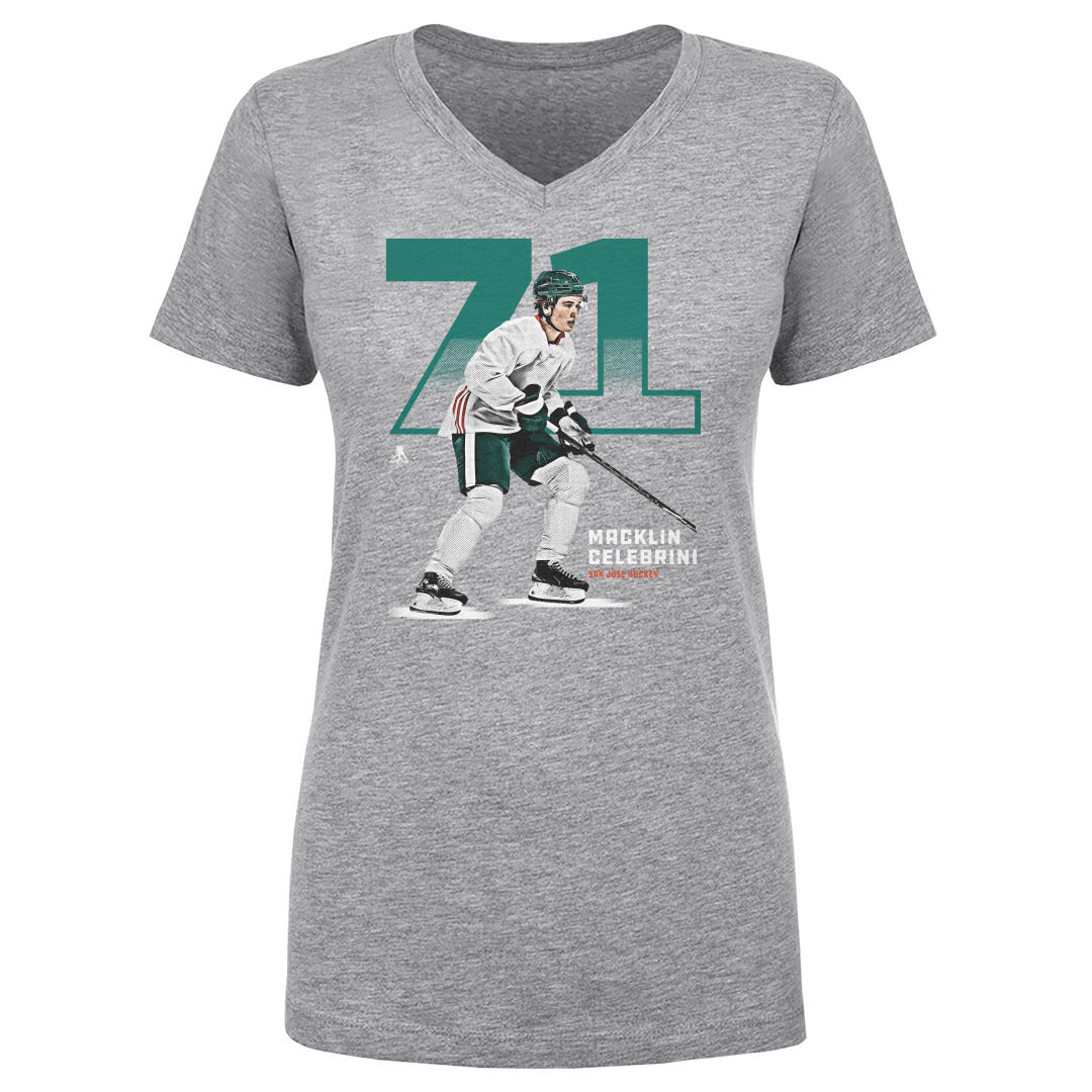 Macklin Celebrini Women's V-Neck T-Shirt | 500 LEVEL