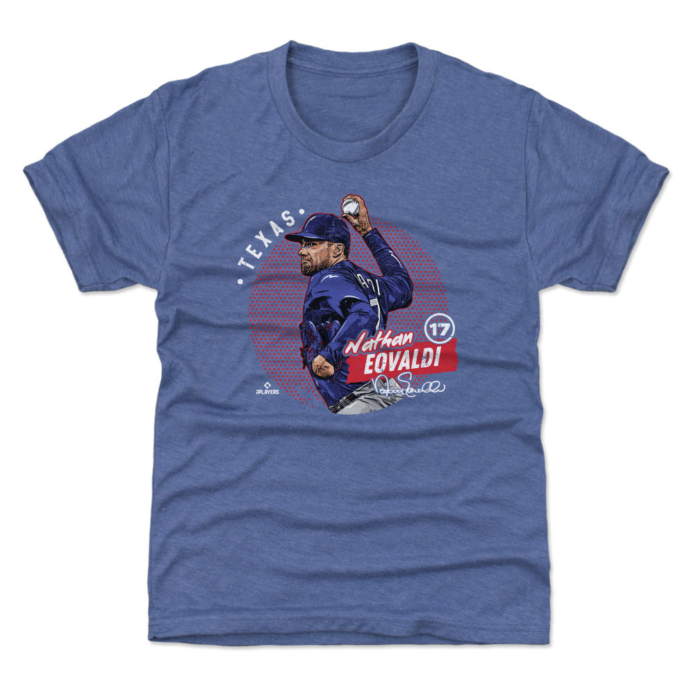 Nathan Eovaldi Kids T-Shirt - Tri Royal - Texas | 500 Level Major League Baseball Players Association (MLBPA)