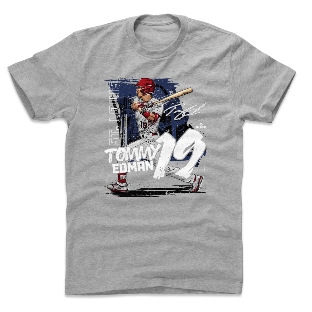 Tommy Edman Men's Cotton T-Shirt - Heather Gray - St. Louis | 500 Level Major League Baseball Players Association (MLBPA)