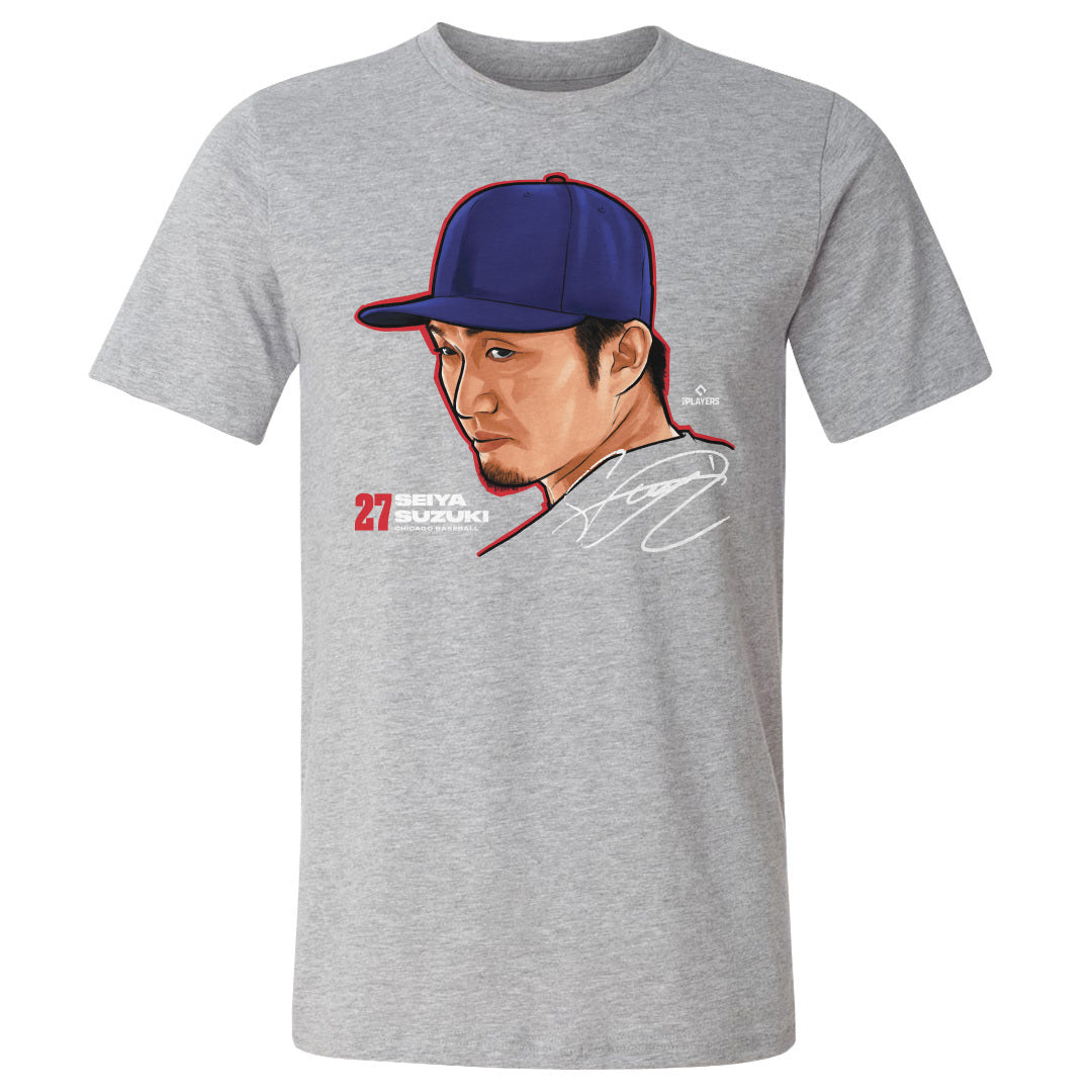 Chicago Cubs Seiya Suzuki Men's Cotton T-Shirt - Heather Gray - Chicago | 500 Level Major League Baseball Players Association (MLBPA)
