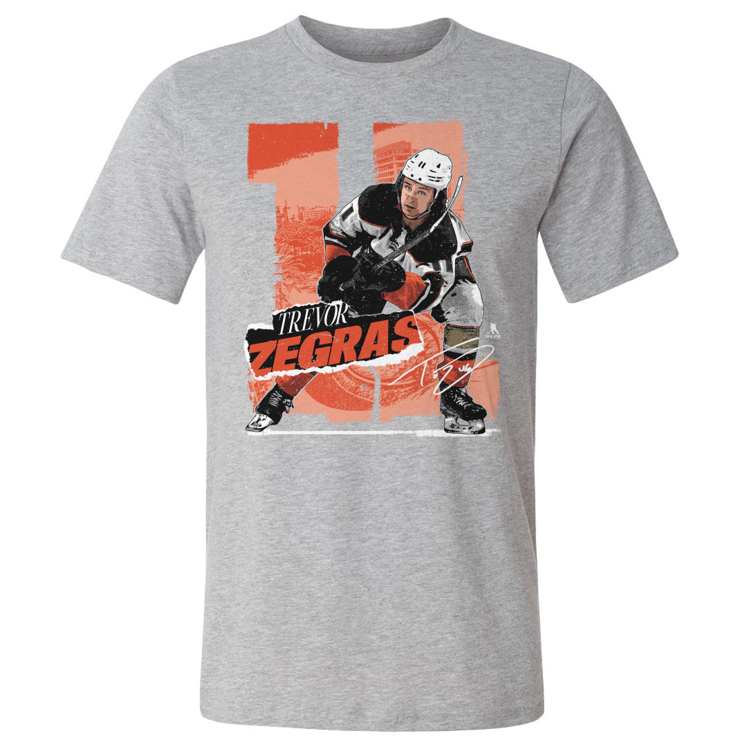 Anaheim Ducks Trevor Zegras Men's Cotton T-Shirt - Heather Gray - Anaheim | 500 Level