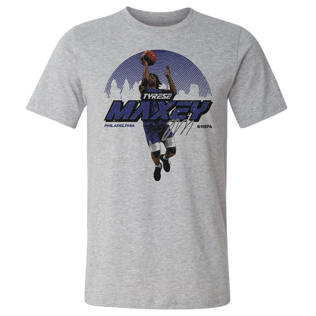 Philadelphia 76ers Tyrese Maxey Men's Cotton T-Shirt - Heather Gray - Philadelphia | 500 Level