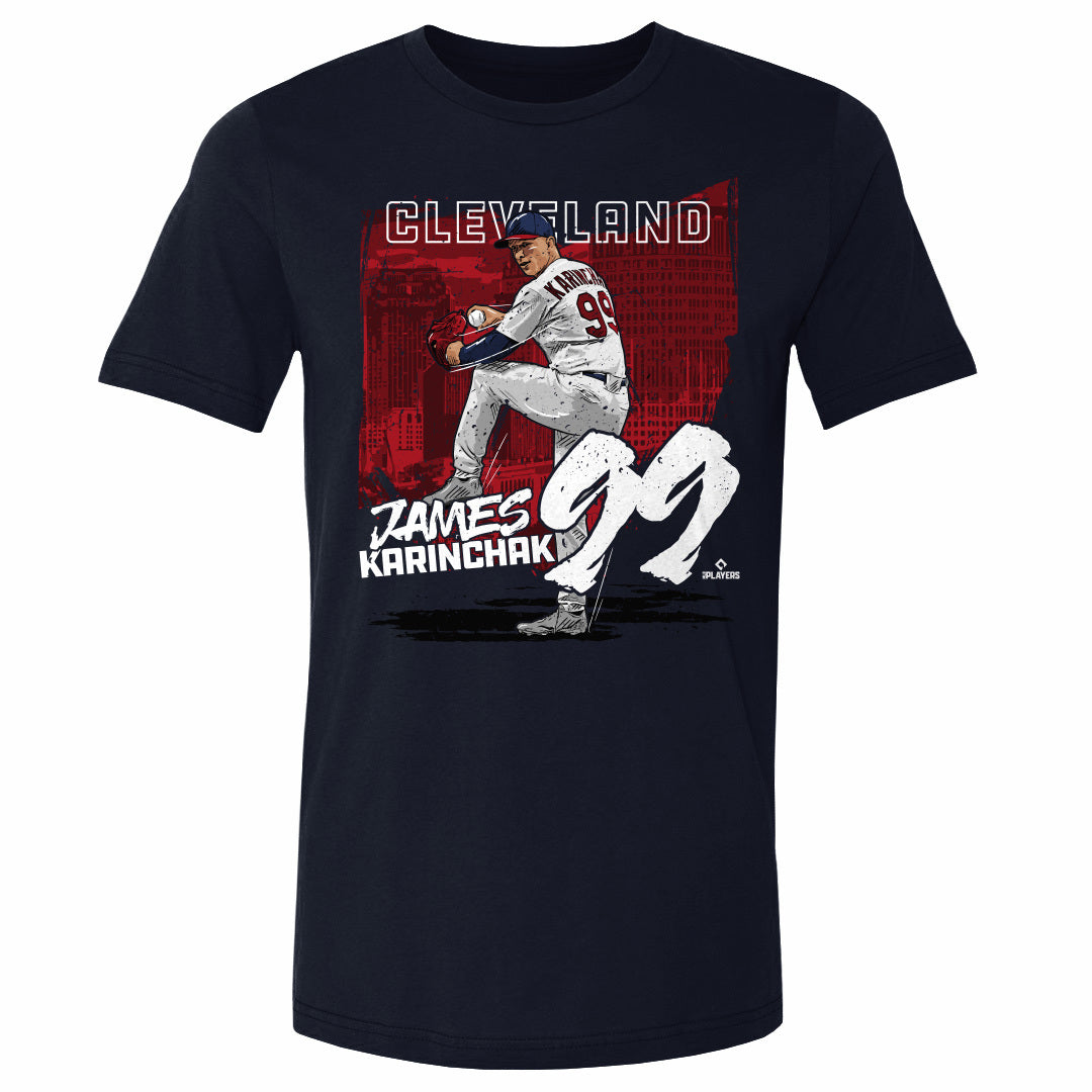 Cleveland Indians James Karinchak Men's Cotton T-Shirt - True Navy - Cleveland | 500 Level Major League Baseball Players Association (MLBPA)