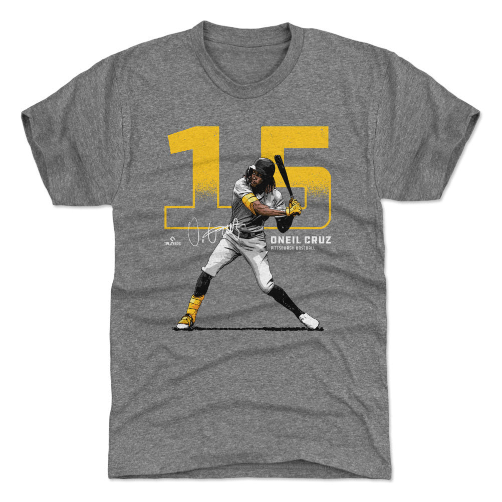 Pittsburgh Pirates Oneil Cruz Men's Premium T-Shirt - Tri Gray - Pittsburgh | 500 Level Major League Baseball Players Association (MLBPA)